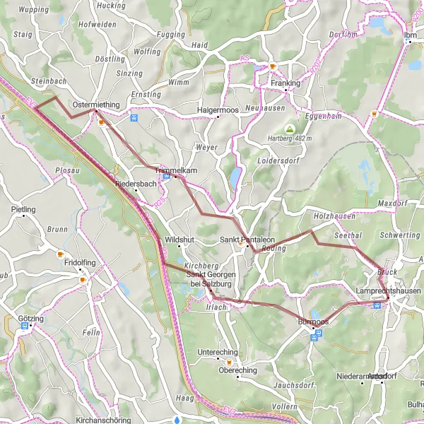 Kartminiatyr av "Gruskjøring gjennom landsbygd" sykkelinspirasjon i Salzburg, Austria. Generert av Tarmacs.app sykkelrutoplanlegger