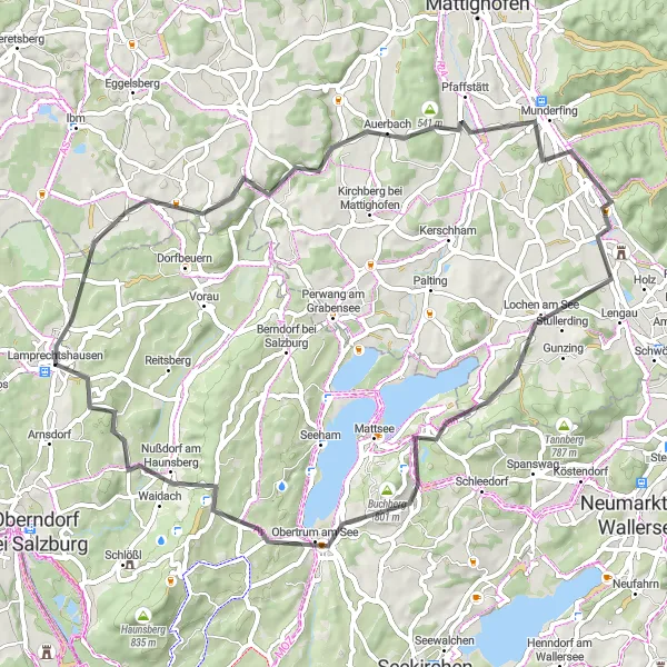 Miniatuurkaart van de fietsinspiratie "Moosdorf Roadtrip" in Salzburg, Austria. Gemaakt door de Tarmacs.app fietsrouteplanner