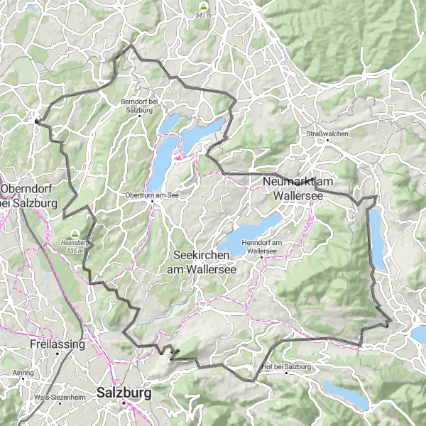 Miniatura della mappa di ispirazione al ciclismo "Giro in bicicletta attraverso Lamprechtshausen" nella regione di Salzburg, Austria. Generata da Tarmacs.app, pianificatore di rotte ciclistiche