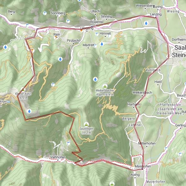 Miniatura mapy "Trasa gravelowa przez Atzing i Scheideckriedel" - trasy rowerowej w Salzburg, Austria. Wygenerowane przez planer tras rowerowych Tarmacs.app