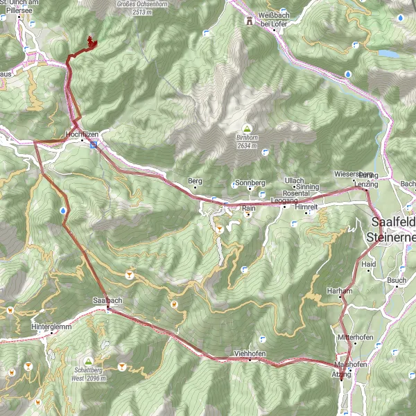 Miniature de la carte de l'inspiration cycliste "Aventure à travers les Montagnes" dans la Salzburg, Austria. Générée par le planificateur d'itinéraire cycliste Tarmacs.app