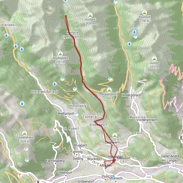 Zemljevid v pomanjšavi "Gravelna pot do Ruine Pichl" kolesarske inspiracije v Salzburg, Austria. Generirano z načrtovalcem kolesarskih poti Tarmacs.app