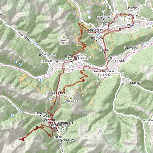 Kartminiatyr av "Berg och dalar i Lungau" cykelinspiration i Salzburg, Austria. Genererad av Tarmacs.app cykelruttplanerare