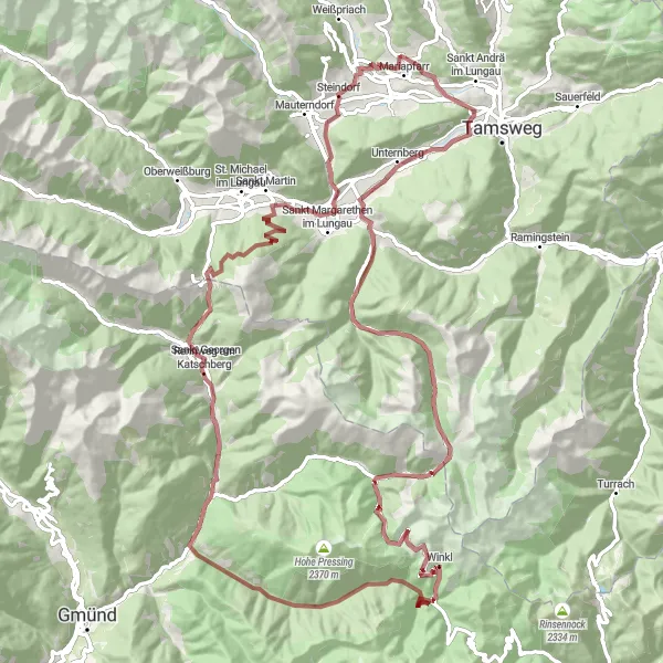 Map miniature of "Lungau Gravel Paradise" cycling inspiration in Salzburg, Austria. Generated by Tarmacs.app cycling route planner