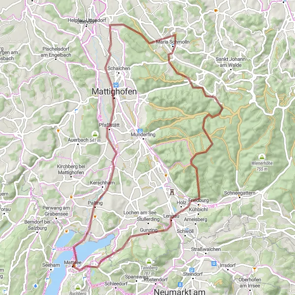 Miniatuurkaart van de fietsinspiratie "68 km Gravelroute naar Sankt Wolfgang en Mattighofen" in Salzburg, Austria. Gemaakt door de Tarmacs.app fietsrouteplanner