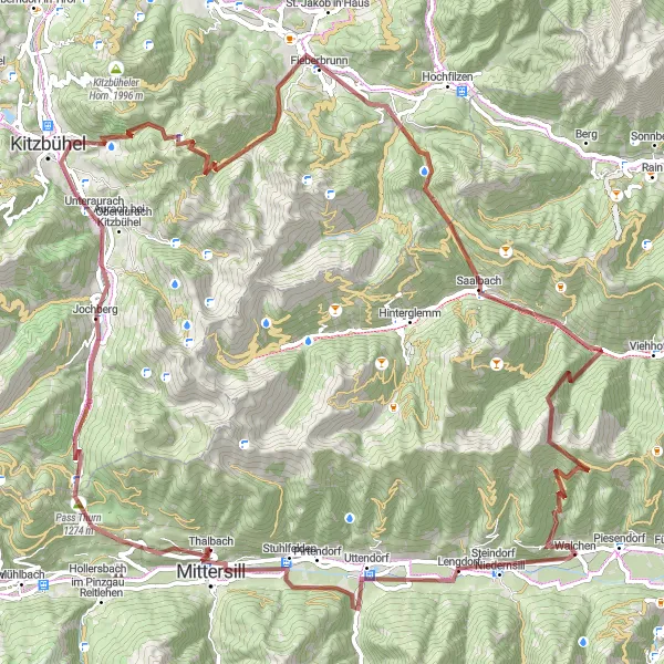 Kartminiatyr av "Mittersill - Kitzbühel Gravel Cycling Route" cykelinspiration i Salzburg, Austria. Genererad av Tarmacs.app cykelruttplanerare