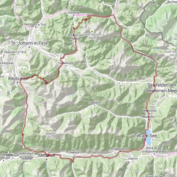 Miniatuurkaart van de fietsinspiratie "Alpiene uitdaging van Mittersill" in Salzburg, Austria. Gemaakt door de Tarmacs.app fietsrouteplanner