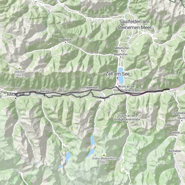 Miniatura della mappa di ispirazione al ciclismo "Giro in bicicletta Mittersill - Salzburg Road" nella regione di Salzburg, Austria. Generata da Tarmacs.app, pianificatore di rotte ciclistiche