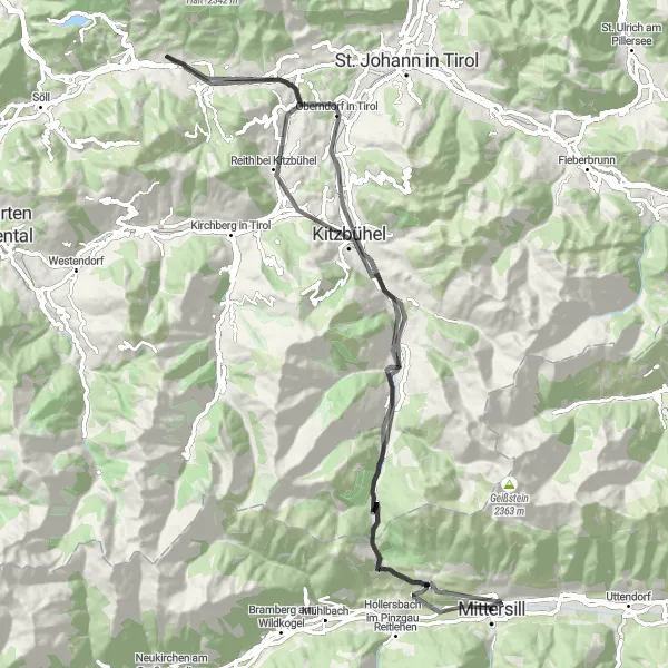 Map miniature of "Mittersill-Rettenberg Road Route" cycling inspiration in Salzburg, Austria. Generated by Tarmacs.app cycling route planner