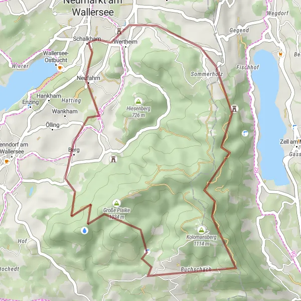 Mapa miniatúra "Okruh cez malebné kopce a dedinky" cyklistická inšpirácia v Salzburg, Austria. Vygenerované cyklistickým plánovačom trás Tarmacs.app