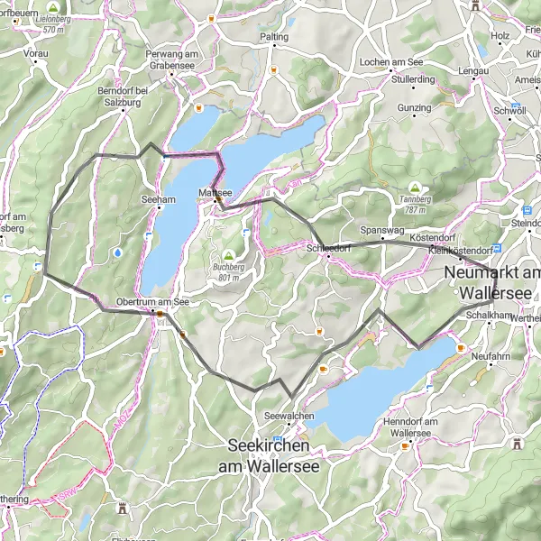 Miniatua del mapa de inspiración ciclista "Ruta Escénica por los Lagos de Salzburgo" en Salzburg, Austria. Generado por Tarmacs.app planificador de rutas ciclistas