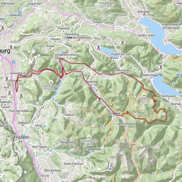 Miniatua del mapa de inspiración ciclista "Ruta de Grava a Hintersee" en Salzburg, Austria. Generado por Tarmacs.app planificador de rutas ciclistas
