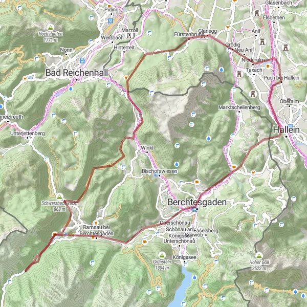 Miniature de la carte de l'inspiration cycliste "Circuit des montagnes de Salzbourg" dans la Salzburg, Austria. Générée par le planificateur d'itinéraire cycliste Tarmacs.app