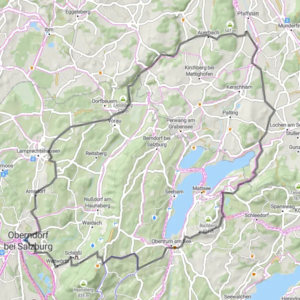 Miniaturní mapa "Okružní cyklistická trasa kolem Oberndorfu u Salzburgu" inspirace pro cyklisty v oblasti Salzburg, Austria. Vytvořeno pomocí plánovače tras Tarmacs.app