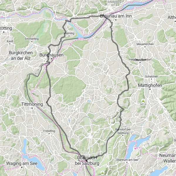 Mapa miniatúra "Salzachtal Radweg" cyklistická inšpirácia v Salzburg, Austria. Vygenerované cyklistickým plánovačom trás Tarmacs.app