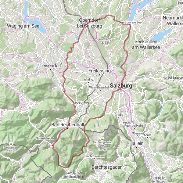 Miniaturní mapa "Gravelová cesta kolem Salzburgu" inspirace pro cyklisty v oblasti Salzburg, Austria. Vytvořeno pomocí plánovače tras Tarmacs.app