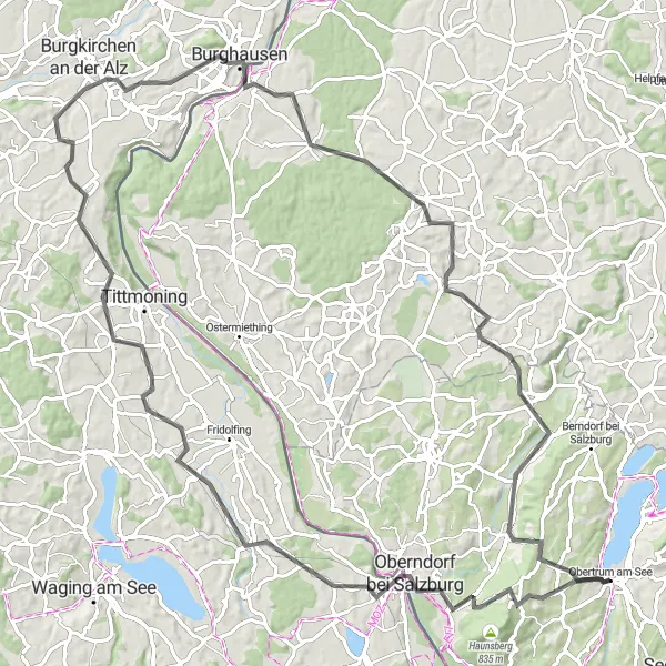 Miniaturekort af cykelinspirationen "Udforsk Salzburg-regionen på en 105 km cykeltur" i Salzburg, Austria. Genereret af Tarmacs.app cykelruteplanlægger