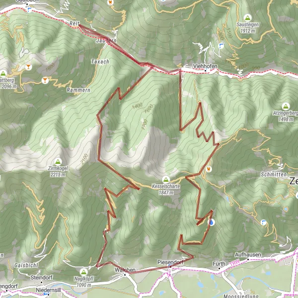 Mapa miniatúra "Malá gravelová trasa do Pinzgau" cyklistická inšpirácia v Salzburg, Austria. Vygenerované cyklistickým plánovačom trás Tarmacs.app