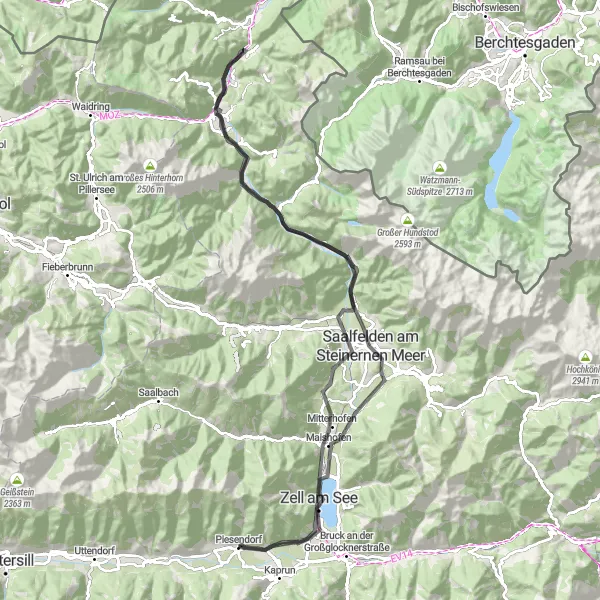 Miniatua del mapa de inspiración ciclista "Ruta escénica de ciclismo por la región de Salzburgo" en Salzburg, Austria. Generado por Tarmacs.app planificador de rutas ciclistas