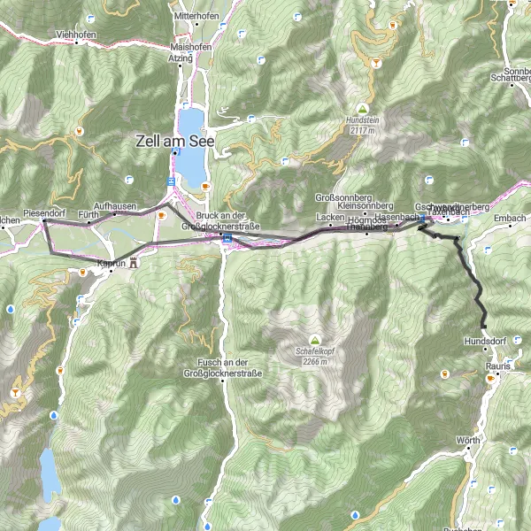 Miniaturní mapa "Road Cycling Adventure near Piesendorf" inspirace pro cyklisty v oblasti Salzburg, Austria. Vytvořeno pomocí plánovače tras Tarmacs.app