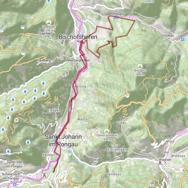 Karttaminiaatyyri "Rentouttava pyöräretki Sankt Johann im Pongausta - Rabenkanzeliin" pyöräilyinspiraatiosta alueella Salzburg, Austria. Luotu Tarmacs.app pyöräilyreittisuunnittelijalla