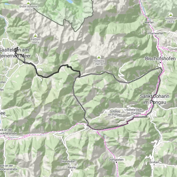 Mapa miniatúra "Cyklistická trasa Hochkönig" cyklistická inšpirácia v Salzburg, Austria. Vygenerované cyklistickým plánovačom trás Tarmacs.app