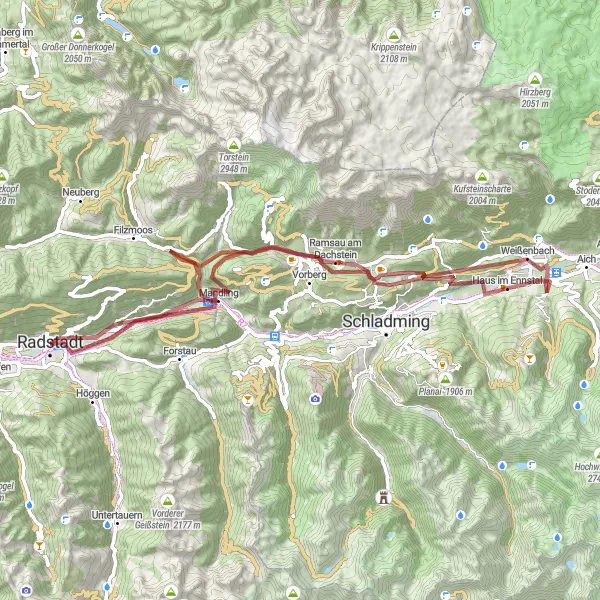 Karten-Miniaturansicht der Radinspiration "Kurze Gravel-Runde um Radstadt" in Salzburg, Austria. Erstellt vom Tarmacs.app-Routenplaner für Radtouren