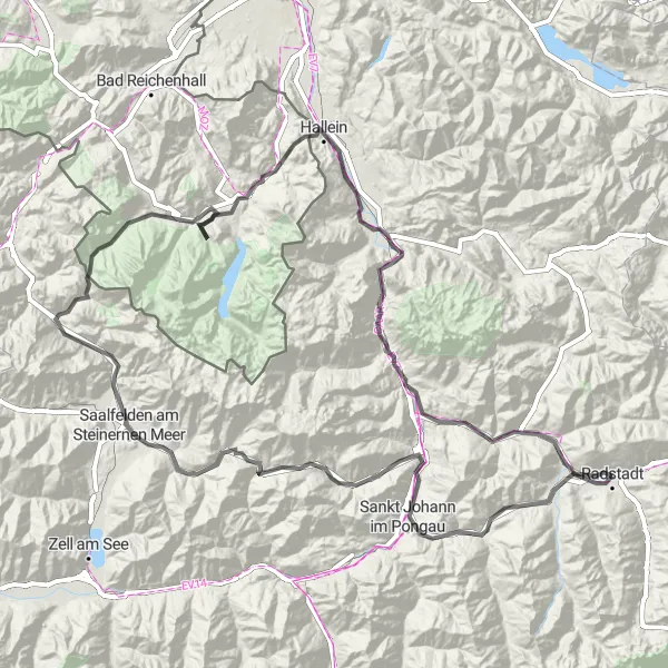 Karten-Miniaturansicht der Radinspiration "Road-Tour um Radstadt und Berchtesgaden" in Salzburg, Austria. Erstellt vom Tarmacs.app-Routenplaner für Radtouren