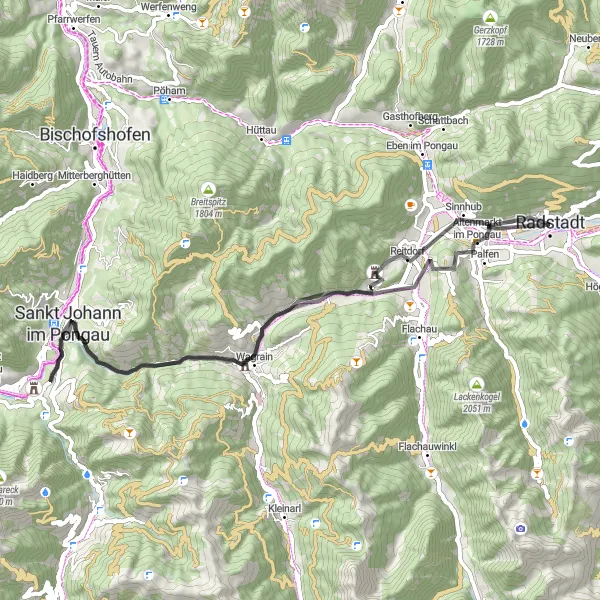 Miniatua del mapa de inspiración ciclista "Ruta del castillo de Radstadt" en Salzburg, Austria. Generado por Tarmacs.app planificador de rutas ciclistas