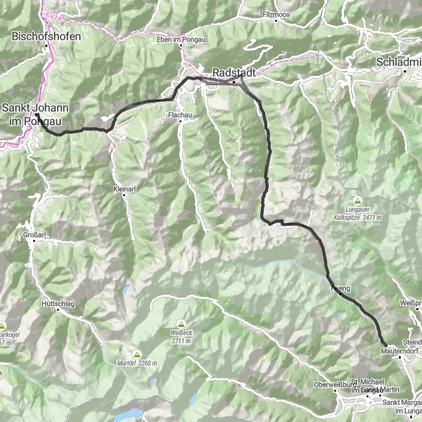 Miniatua del mapa de inspiración ciclista "Ruta escénica por Salzburgo" en Salzburg, Austria. Generado por Tarmacs.app planificador de rutas ciclistas