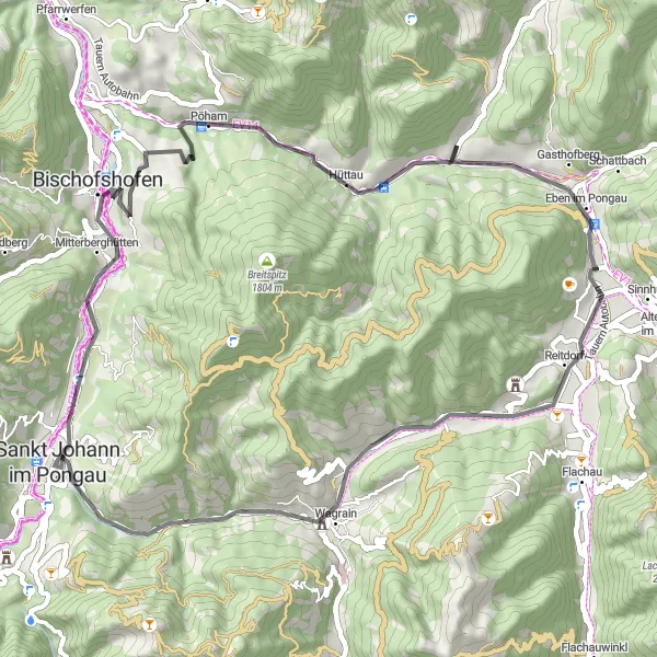 Mapa miniatúra "Cyklistická trasa Bischofshofen - Sankt Johann im Pongau" cyklistická inšpirácia v Salzburg, Austria. Vygenerované cyklistickým plánovačom trás Tarmacs.app