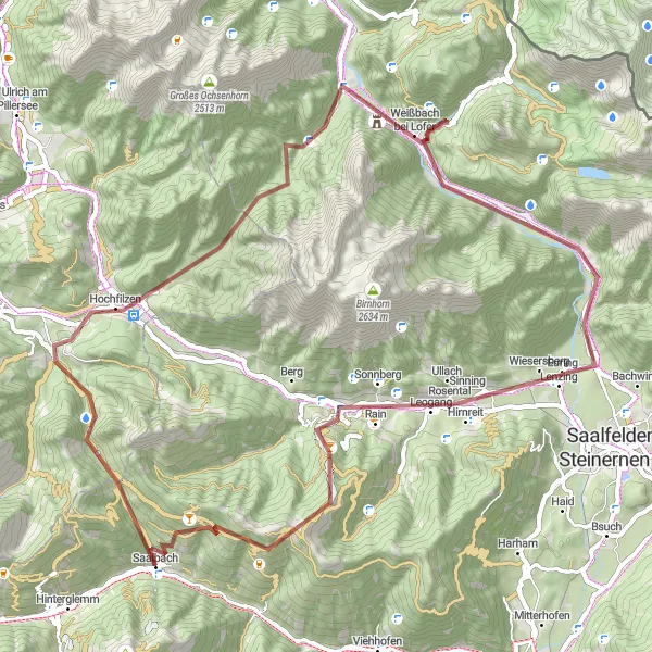 Miniatua del mapa de inspiración ciclista "Ruta de Grava de Saalbach" en Salzburg, Austria. Generado por Tarmacs.app planificador de rutas ciclistas