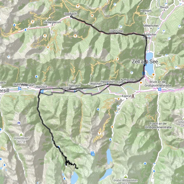 Miniatura mapy "Przez Dolinę Zell Road Route" - trasy rowerowej w Salzburg, Austria. Wygenerowane przez planer tras rowerowych Tarmacs.app