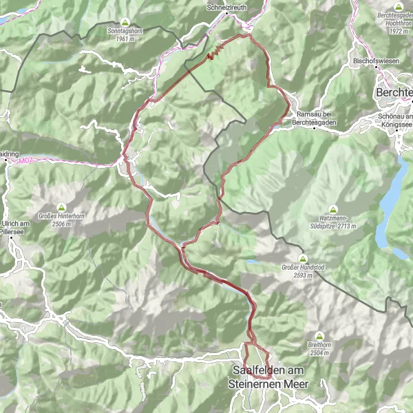 Mapa miniatúra "Gravel Route through the Steinerne Meer" cyklistická inšpirácia v Salzburg, Austria. Vygenerované cyklistickým plánovačom trás Tarmacs.app