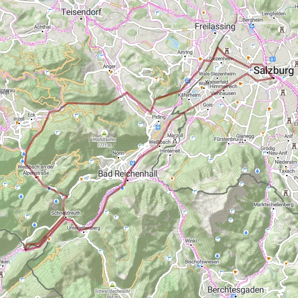 Kartminiatyr av "Äventyrlig grusrunda till Gruberhörndl" cykelinspiration i Salzburg, Austria. Genererad av Tarmacs.app cykelruttplanerare