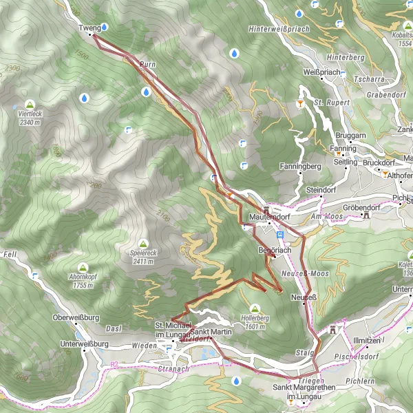 Miniatua del mapa de inspiración ciclista "Ruta de Sankt Michael a Litzldorf y Sankt Margarethen im Lungau" en Salzburg, Austria. Generado por Tarmacs.app planificador de rutas ciclistas