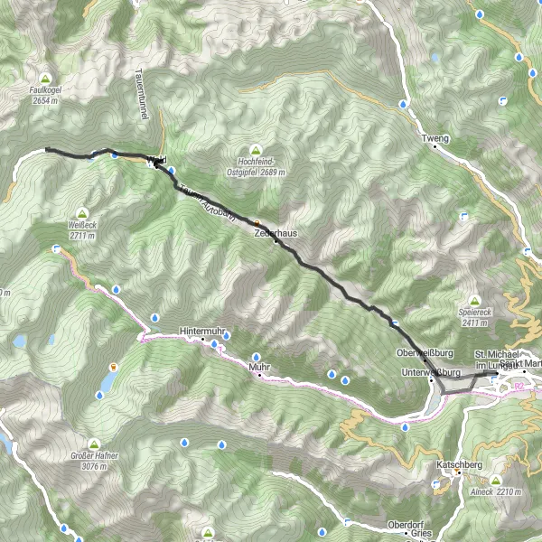 Miniatua del mapa de inspiración ciclista "Ruta de Sankt Michael a Zederhaus y Rauchkopf" en Salzburg, Austria. Generado por Tarmacs.app planificador de rutas ciclistas