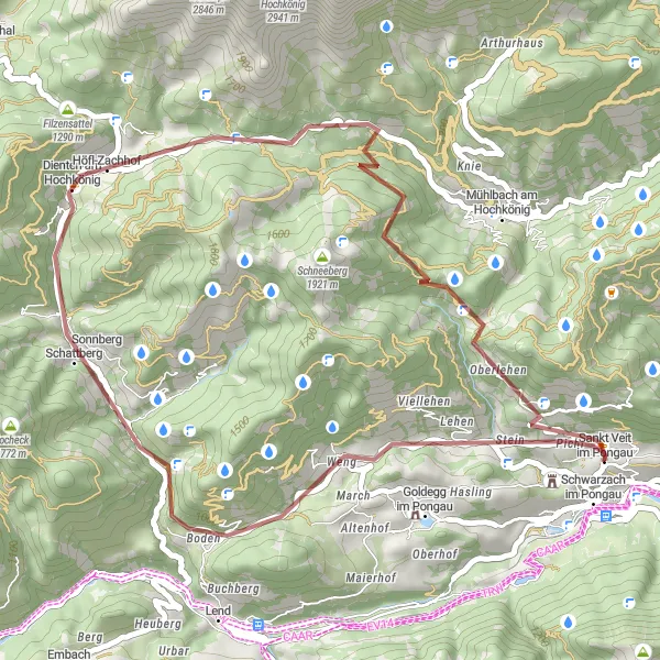 Miniature de la carte de l'inspiration cycliste "Le circuit gravel de Schwarzach im Pongau" dans la Salzburg, Austria. Générée par le planificateur d'itinéraire cycliste Tarmacs.app
