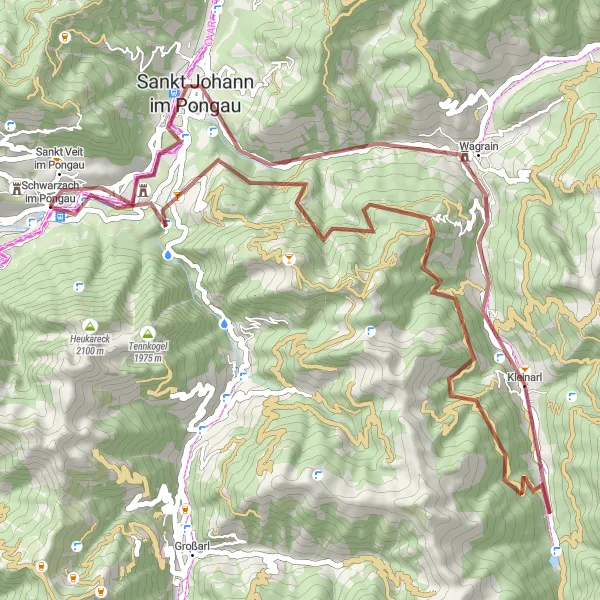 Miniatuurkaart van de fietsinspiratie "Gravelpad naar Sankt Veit" in Salzburg, Austria. Gemaakt door de Tarmacs.app fietsrouteplanner