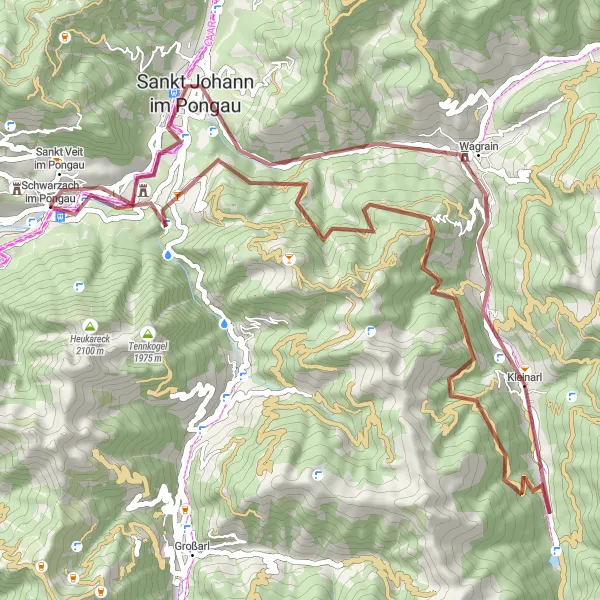 Miniaturekort af cykelinspirationen "Grusvejscykelrute til Sankt Veit im Pongau" i Salzburg, Austria. Genereret af Tarmacs.app cykelruteplanlægger