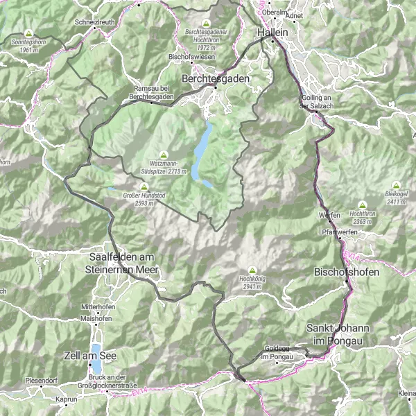 Miniaturekort af cykelinspirationen "Landevejscykelrute til Berchtesgaden" i Salzburg, Austria. Genereret af Tarmacs.app cykelruteplanlægger