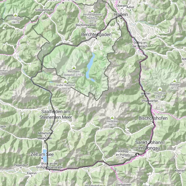 Zemljevid v pomanjšavi "Ekspedicija po Salzburgu" kolesarske inspiracije v Salzburg, Austria. Generirano z načrtovalcem kolesarskih poti Tarmacs.app