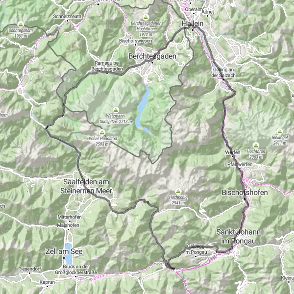 Miniaturní mapa "Panoramatická jízda kolem Schwarzach im Pongau" inspirace pro cyklisty v oblasti Salzburg, Austria. Vytvořeno pomocí plánovače tras Tarmacs.app