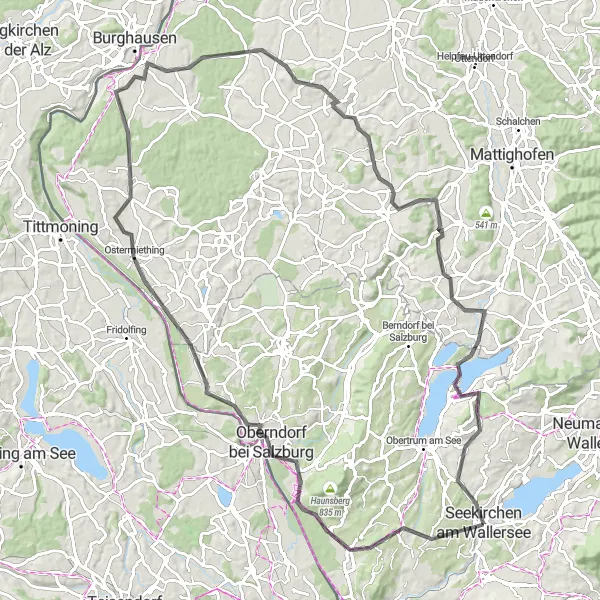 Kartminiatyr av "Söder om Wallersee" cykelinspiration i Salzburg, Austria. Genererad av Tarmacs.app cykelruttplanerare