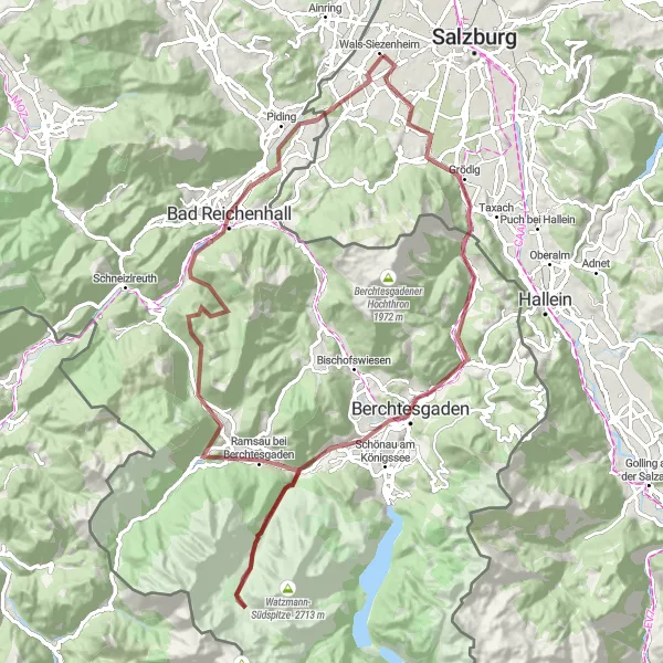Miniatuurkaart van de fietsinspiratie "Gravelroute door Berchtesgaden en Bad Reichenhall" in Salzburg, Austria. Gemaakt door de Tarmacs.app fietsrouteplanner