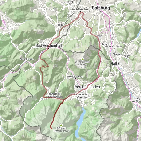 Miniaturekort af cykelinspirationen "Scenic Grusvej Cykling på Berchtesgadens Naturstier" i Salzburg, Austria. Genereret af Tarmacs.app cykelruteplanlægger