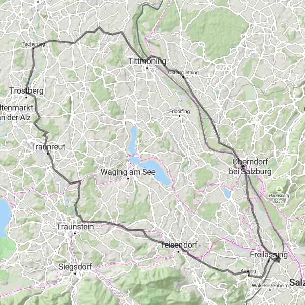 Miniaturní mapa "Okružní jízda Freilassing - Salzach" inspirace pro cyklisty v oblasti Salzburg, Austria. Vytvořeno pomocí plánovače tras Tarmacs.app