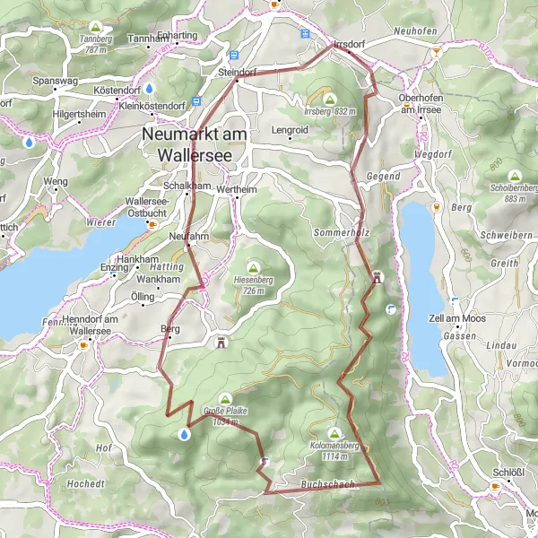 Miniature de la carte de l'inspiration cycliste "Itinéraire Gravel des Châteaux" dans la Salzburg, Austria. Générée par le planificateur d'itinéraire cycliste Tarmacs.app