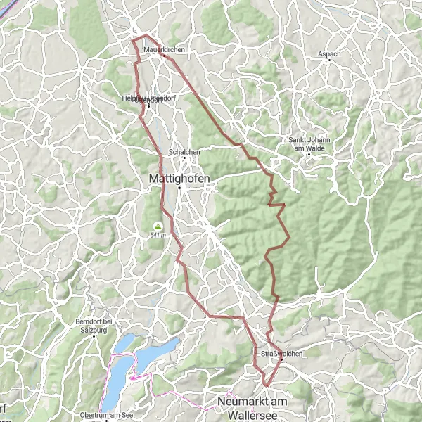 Miniatuurkaart van de fietsinspiratie "Gravelavontuur in de regio Strasswalchen" in Salzburg, Austria. Gemaakt door de Tarmacs.app fietsrouteplanner
