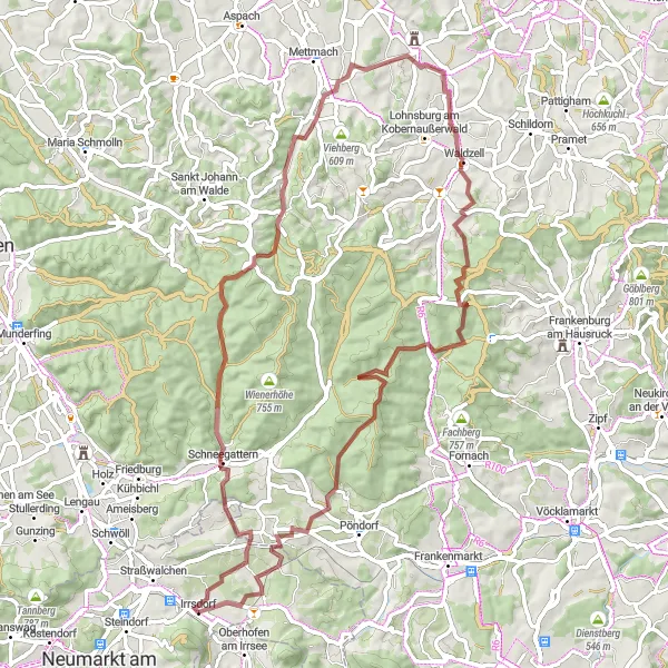 Miniaturekort af cykelinspirationen "Grusvejscykelrute fra Strasswalchen" i Salzburg, Austria. Genereret af Tarmacs.app cykelruteplanlægger